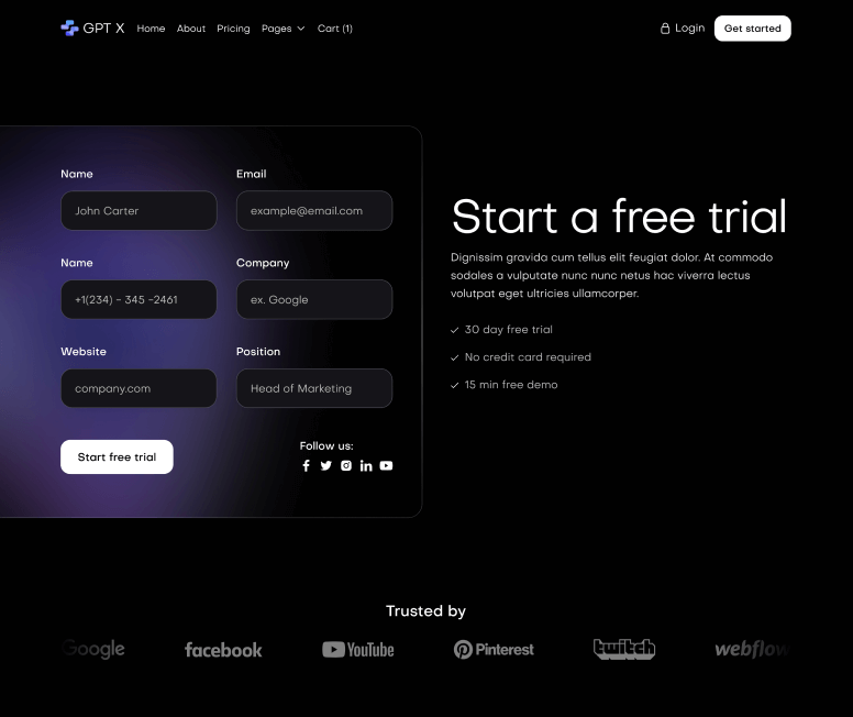 GPT X - Landing Page Main Page - AI & Machine Learning Webflow Template